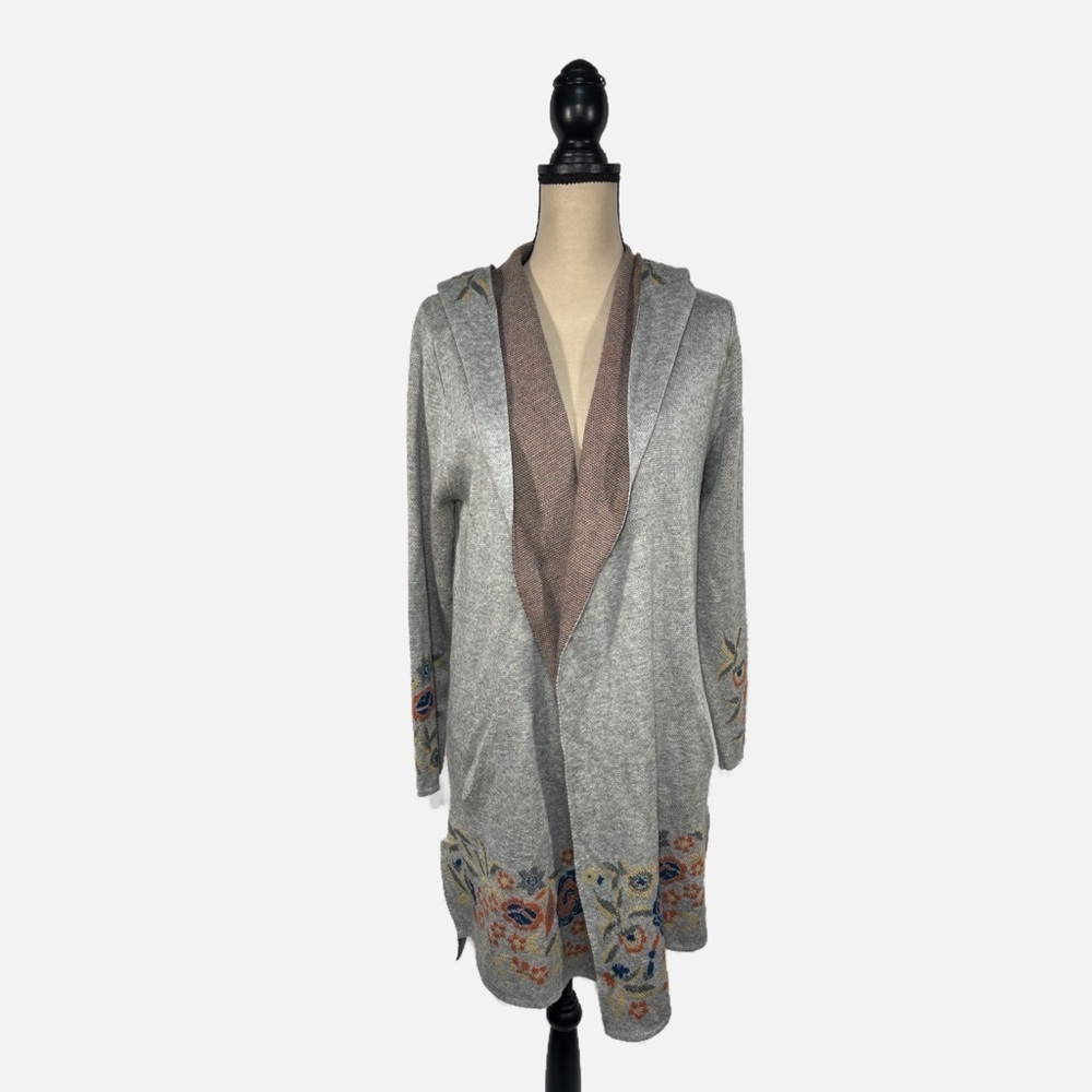 MaxSport Long Gray Floral Hoodie Cardigan Womens size Medium